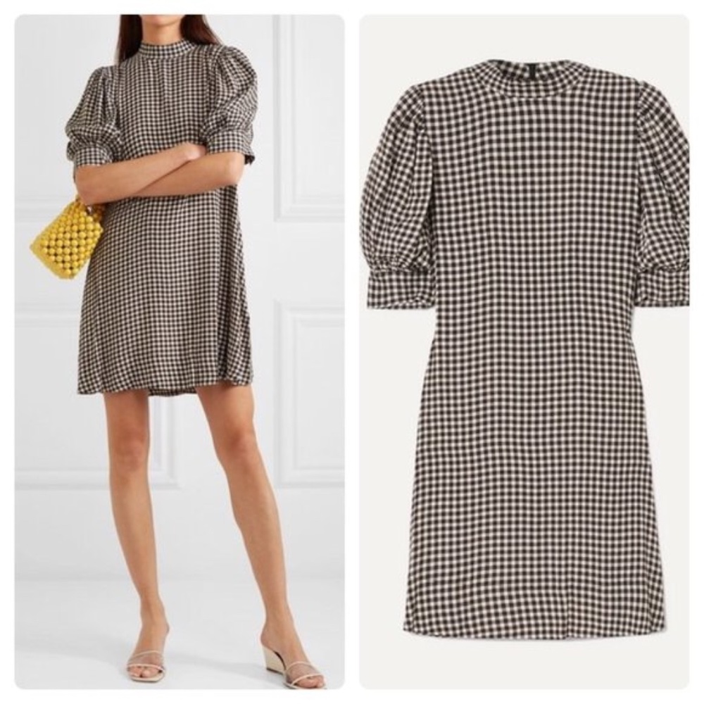 Ganni Crepe Gingham Mini Dress (Size Small)